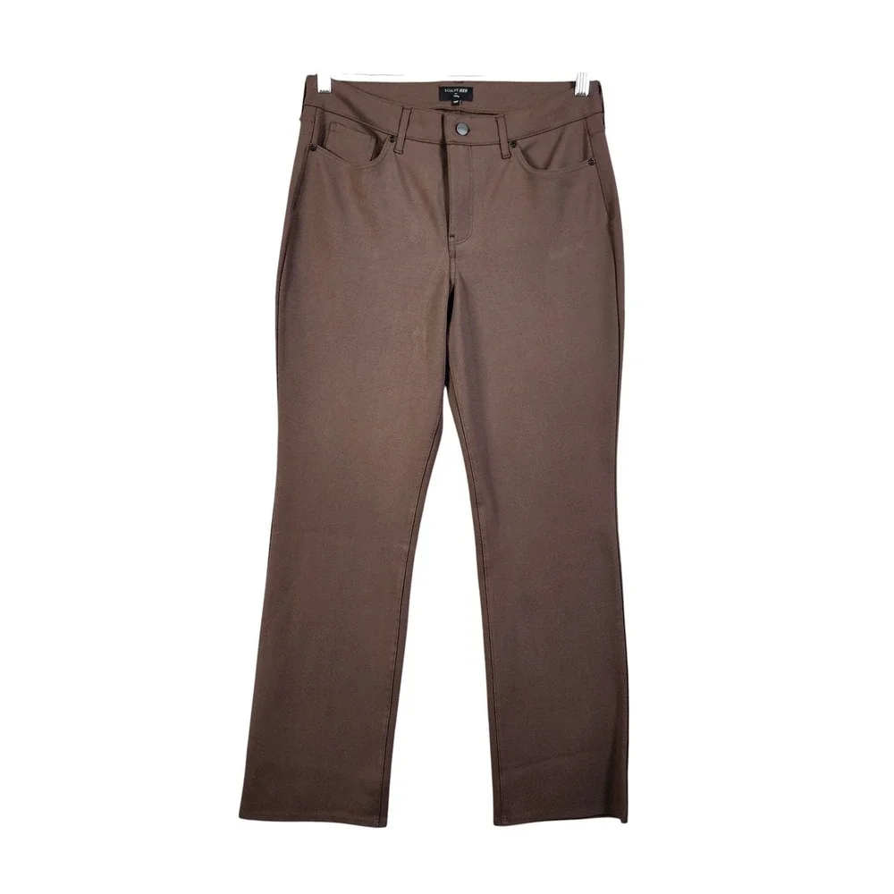 NYDJ Womens Sculpt Her Marilyn Straight Leg Pants Size 14P Brown Lift Tuck Ponte